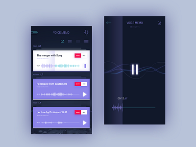 Recording panel ios iphone memo menu mobile record share sound ui ux voice
