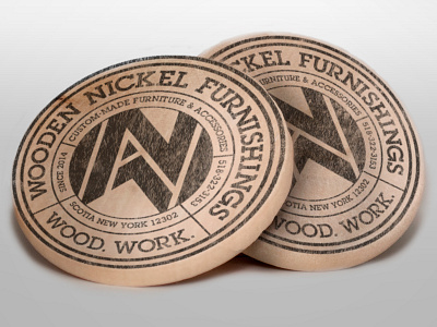 Wooden Nickel's wooden nickel badge furniture logo monogram nickel swag wood