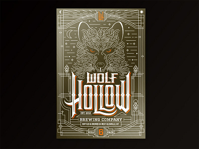 Wolf Hollow Box Top beer brewery hand lettering illustration monoline packaging wolf