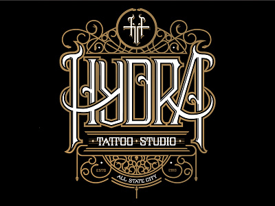 Unused Tattoo Studio Logo badge handlettering hydra monogram pattern snake tattoo