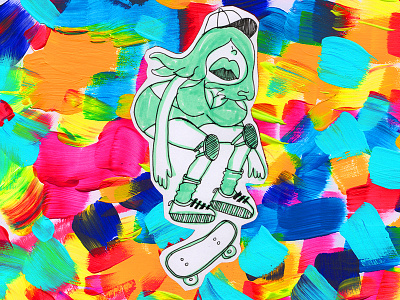 Skatergurl colorful fluo freestyle illustration lines painting skate skateboard sports