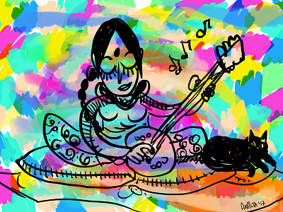 Sita colorful doodle illustration india indian intuos4 sitar wacom