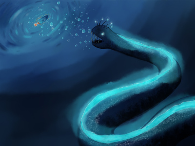 Hook Illustration art digital fishing illustration monster ocean photoshop sea serpent watercolor