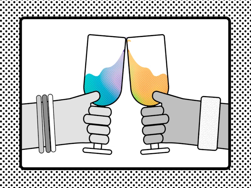 Cheers! 2d animation bubbles cheers clink glasses gradient