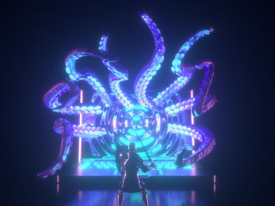 Fight c4d character cinema 4d design illustration laptop modeling monster render styleframe tentacles vortex