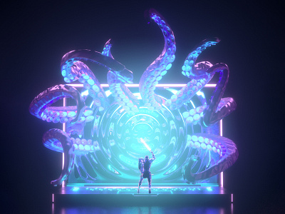 Monster In The Machine 3d modeling c4d cinema 4d fantasyart illustration laptop maxon monster octane otoy photoshop render ripple sci fi scifi tentacles vortex