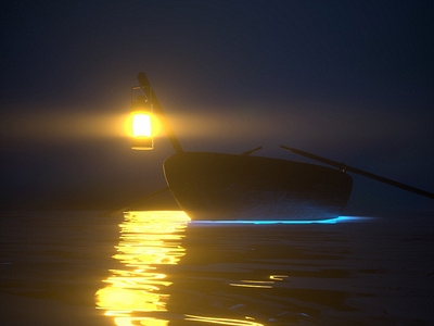 Boat & Lantern 3d boat boats c4d cinema 4d design lantern light ocean octane reflection render row sea water