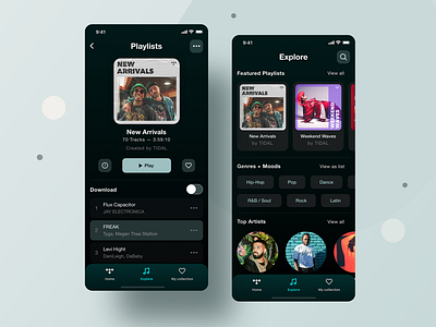 Tidal Mobile App - UX/UI Redesign 02 app appdesign browse design digital free invite kit listen mobile music music player navigation play search spotify tabs ui uidesign ux