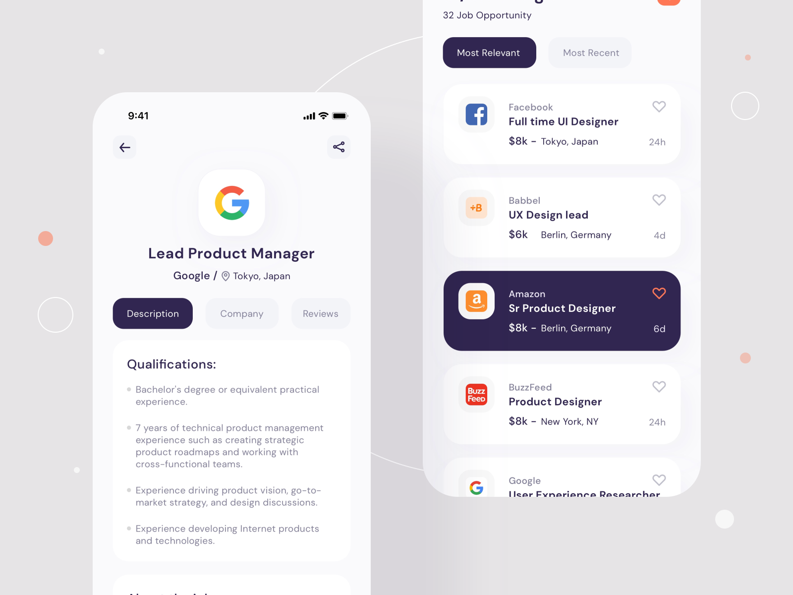 Job finder Mobile UI _ Job list by Michel Achkar on Dribbble