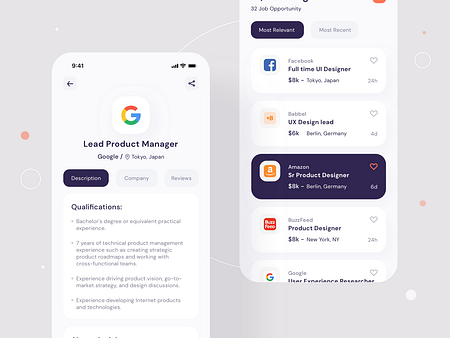 Job finder Mobile UI _ Job list by Michel Achkar on Dribbble