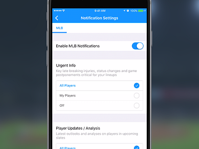 Companion App in the Works app fantasy sports flat ios notifications settings sketch ui