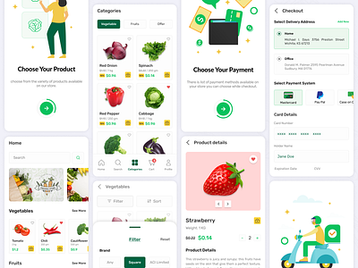 Online Food and Grocery Store App UI Kit android app ui kit dairy products ecommerce online store ui kit figma figma design food delivery app food ordering app grocery app online food delivery app online food ordering app online food selling online food services app online grocery selling app ui ux vegetables