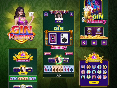 Gin Rummy Card Game | Figma UI Kit app bitrix bitrixinfotech design game game app game design game development graphic design illustration mobile game ui ux website design