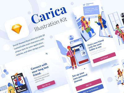 Carica Illustration Kit application character dating design friensdhip illustration internet mobile people social socialmedia ui vector web