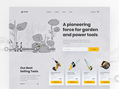 Power Tool Landing Page Exploration above the fold design fireman force garden illustration landing page power tool procreate saw tools ui utensil website