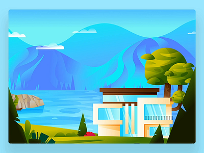 Real Estate Landing Page animation design dream house house illustration interaction design lake mountain real estate regency scenery web