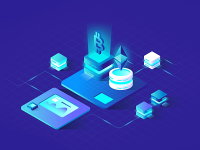Cryptocurrency Isometric Illustration bitcoin crypto cryptocurrency design e money e wallet ethereum exchange illustration internet isometric money payment server technology ui vector wallet web