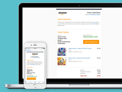 Amazon Email Redesign amazon ecommerce email ios iphone order confirmation receipt ui ux