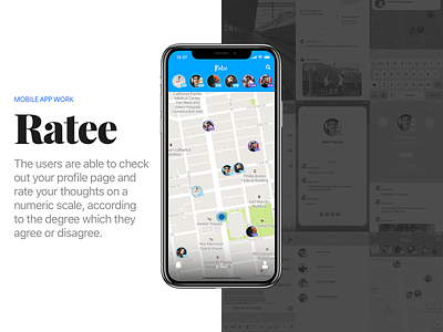 Ratee - Location based social media and rating app app app store main page map mobile ui profiles rate screens social app social media ui user user experience user interface ux