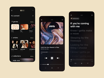 Müze | Music iOS Application app application artist cards clean collection cover dark interface ios layout library lyrics menu minimal music navigation play playlist song