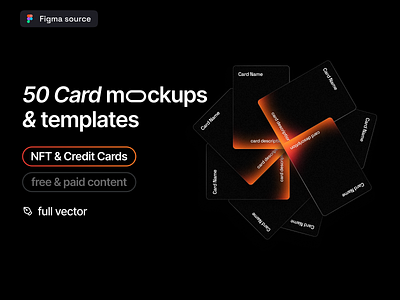 50 Card Mockups and Templates. NFT, Credit Cards. Figma. Free. bank blur builder components credit credit card customize figma finance free freebie guide interface kit marketplace mockup nft template ui