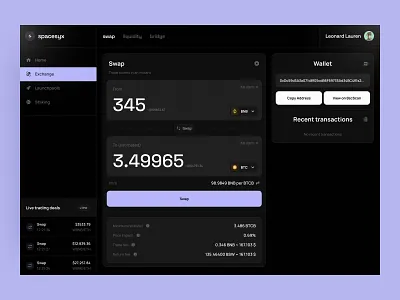 Cryptocurrency Exchanger app bank blockchain clean ui crypto app cryptocurrency dashboard exchange fintech marketplace money nft nft platform pancake product design statistics swap trading transactions wallet