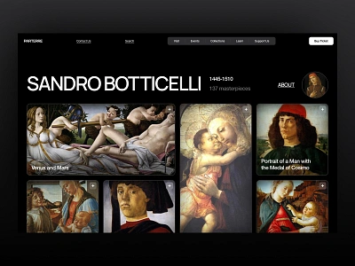 parterre: museum, web design, elements artist artwork branding brutal brutalism collection exhibition gallery history homepage landing page layout old sculpture show social ticket typography web webdesign