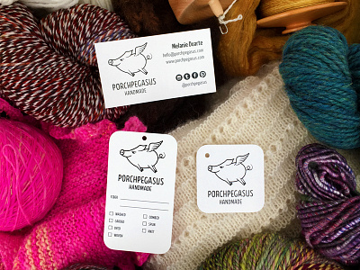 Porchpegasus Branding branding business card hangtag knitting pig wool