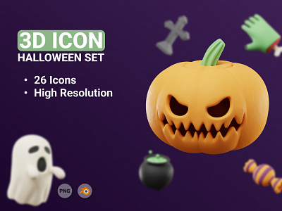 3D Halloween Icon Illustration Set 3d black halloween holiday icon illustration render