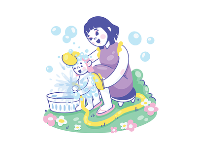 My Daughter, My Masterpiece caring character daughter family garden illustration kid love mom mother people play showering vector water