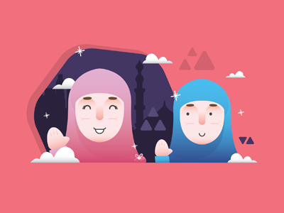 Salam and Smile character flat moslem pray vector