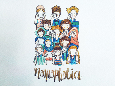 Nomophobia addict aquarelle fact illustration imagination lettering people watercolor