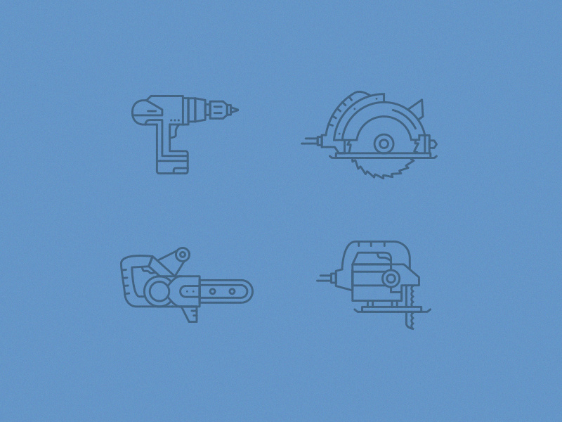 Tools some kind of icons icons line icons tools drill chainsaw power drill power saw circular sawing machine buzz saw
