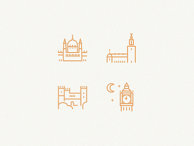 Tourist attractions big ben budapest dublin icons line icons london malahide castle parliament stockholm