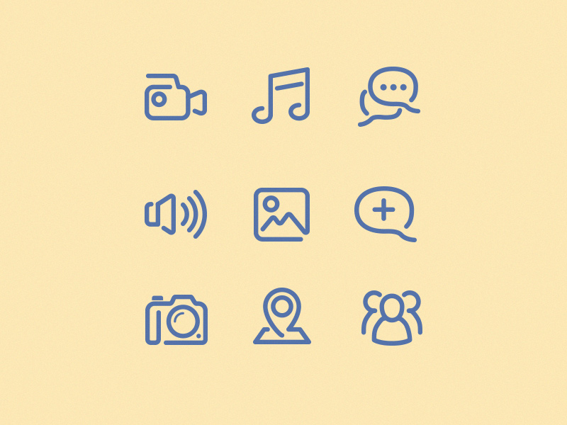 Disconnected icons camera chat conversation conversation group icons image line icons people pin speaker tune video camera