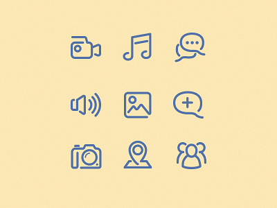 Disconnected icons camera chat conversation conversation group icons image line icons people pin speaker tune video camera