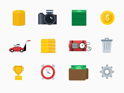 Allowance icons camera coins currency explosives gold bar lawn mower money settings trash can trophy wallet