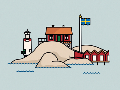 Swedish west coast flag göteborg lighthouse red house rocks skärgård sweden water