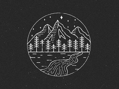 Forest & mountain circle forest line art line style linestyle mountain pine tree river tree woods