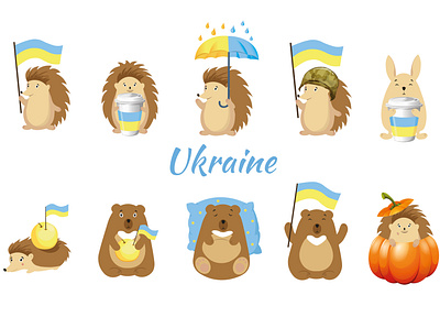Vector illustration of patriotic animals of Ukraine animals blue yellow graphic design illustration ukraine ukrainian design ukrainian flag vector