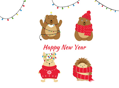 Vector illustration of New Year animals animals christmas design graphic design illustration new year