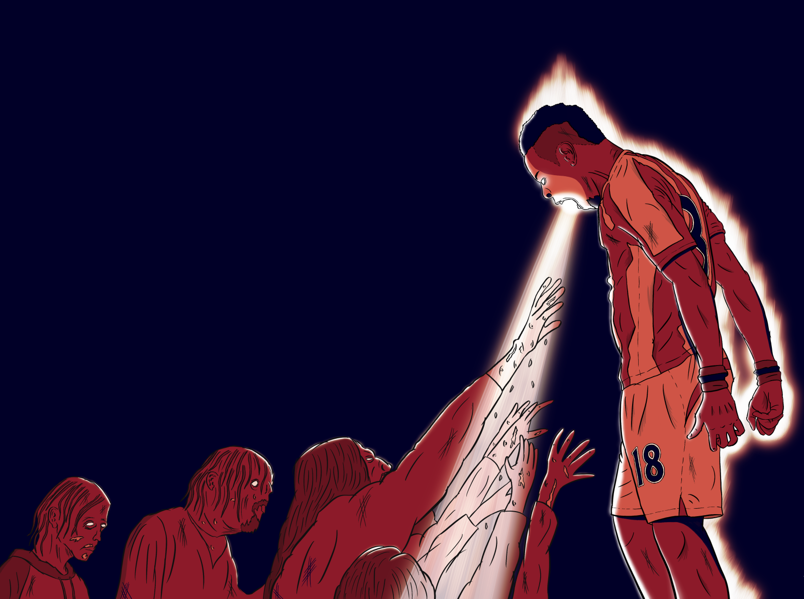 Diouf versus Zombies championship comic fire football illustration procreate senegal stoke