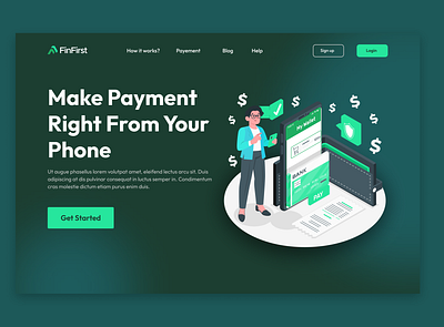 Fintech Landing Page-Daily UI-003 daily daily ui 003 fintech landing page mobile ui ux design web design web page website website landing page