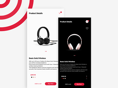 Dark & light products details for beats app design ui
