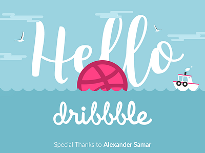 Hello Dribbble! clean debut dribbble first shot flat invite sea