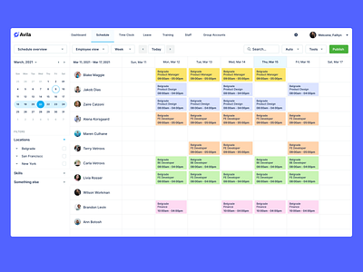 03/ Schedule calendar design employees filters list minimal navigation planning schedule schedule app user interface webapp webapp design