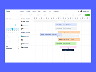 06/ Schedule - Day View date day day view drag and drop hover interfacedesign manager minimal product productdesign schedule schedule app scheduler scheduling shifts tooltip user interface ux webapp