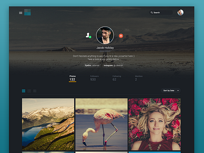 Photography Profile Page design flat material design minimal photography profile social ui ux web