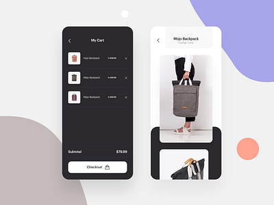 Ucon - MyCart and Overview app backpack bags clean design ecommerce app flat fresh interface iphone modern shop ui uiux user interface ux