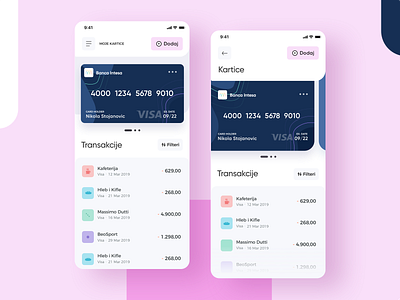 Intesa - My Cards and Transactions app app design balance bank bank app card overview cards cards ui credit card finance app interface manage transaction